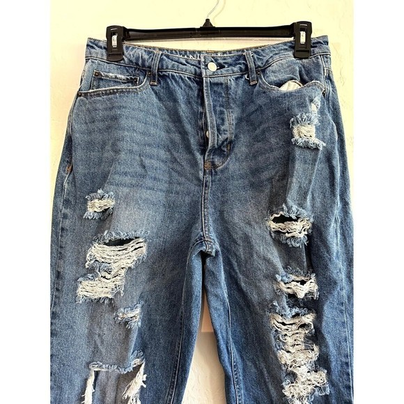Vanilla Star Distressed Button Fly 90s Boyfriend Jeans Women's Size 15 Blue - Picture 2 of 16
